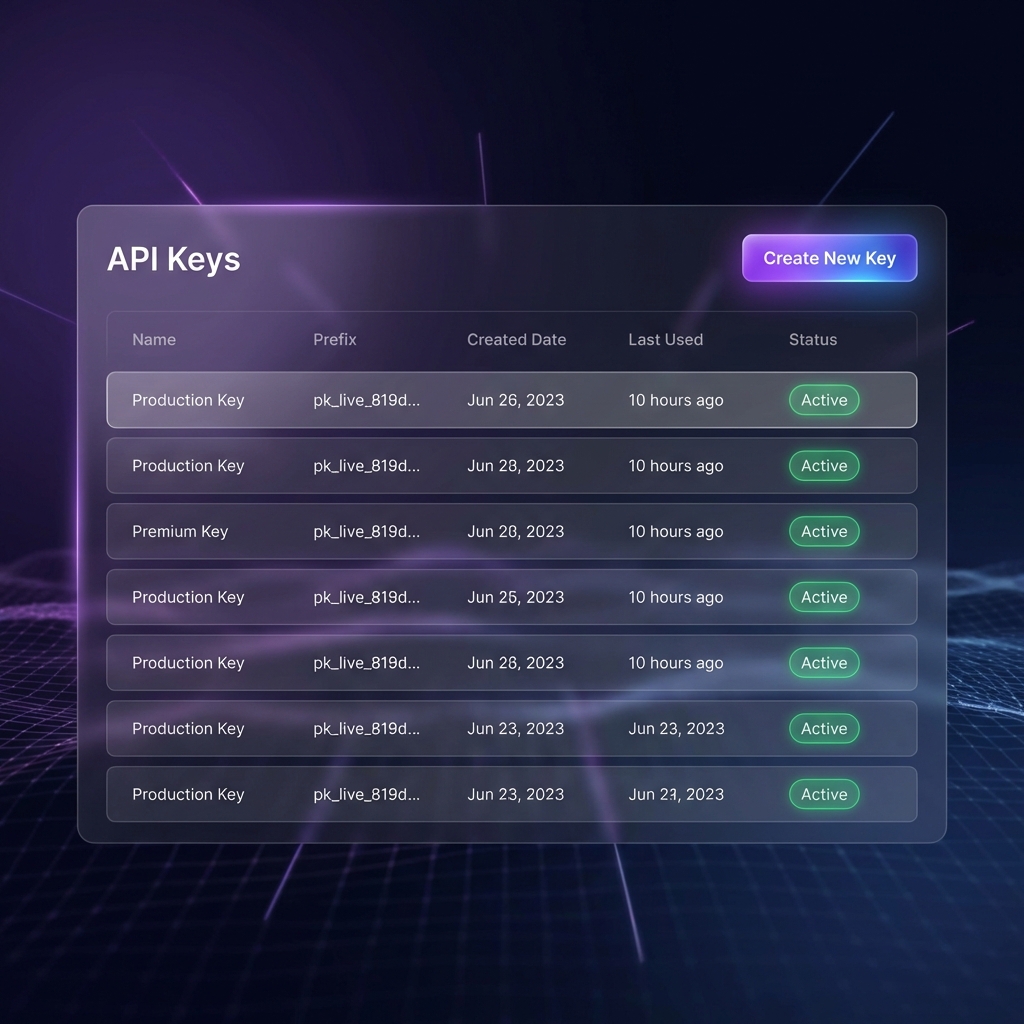 API Keys List UI